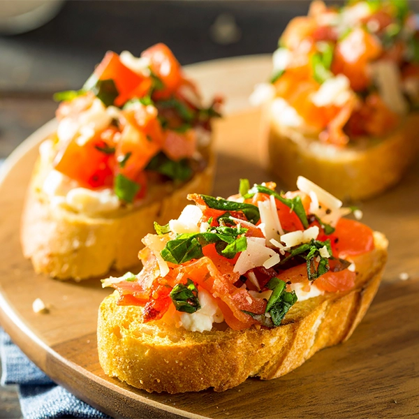 Bruschetta with Bacon and Melted Cheese